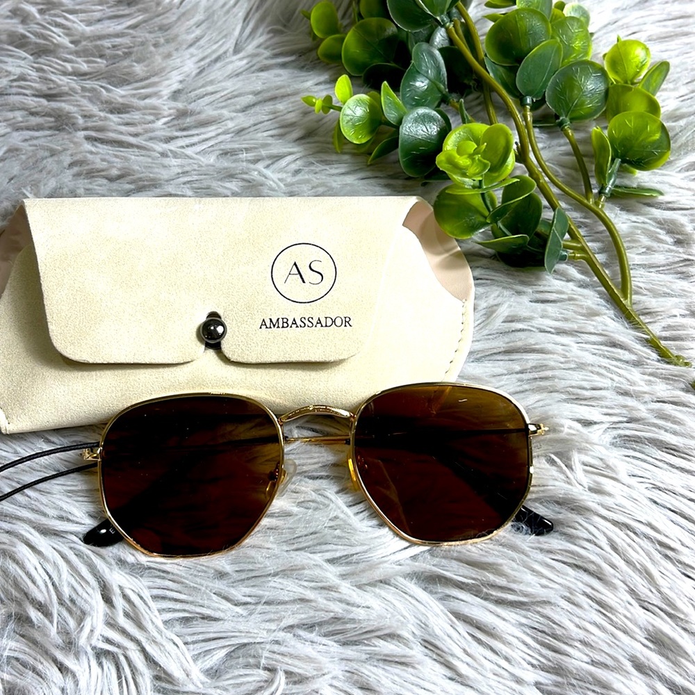 Ambassador gold and brown square style aviator  sunglasses